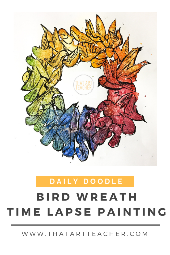 Watercolor time lapse painting. This started with blobs of paint and ended with a wreath of birds.