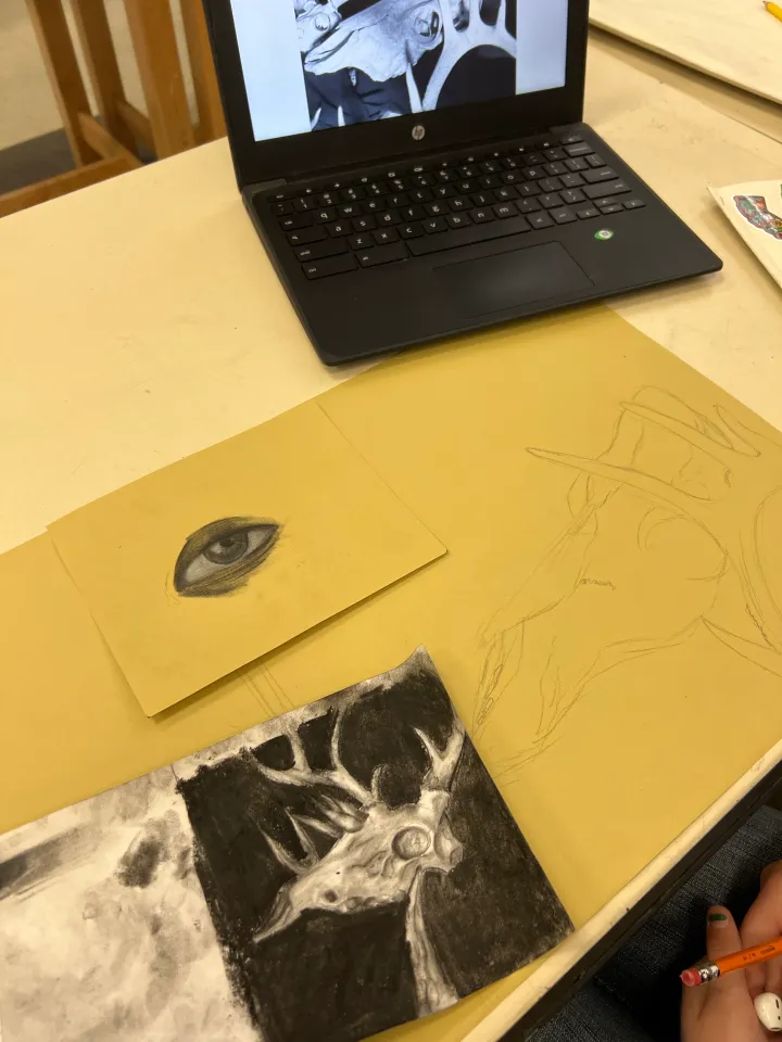 charcoal skull still life