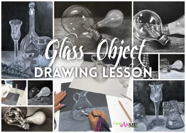 Glass Object Still Life White Charcoal drawing