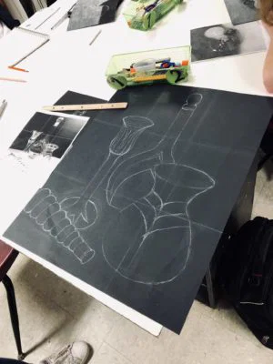 Glass Object Still Life White Charcoal drawing