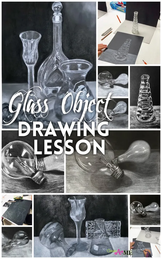 Glass Object Still Life White Charcoal drawing