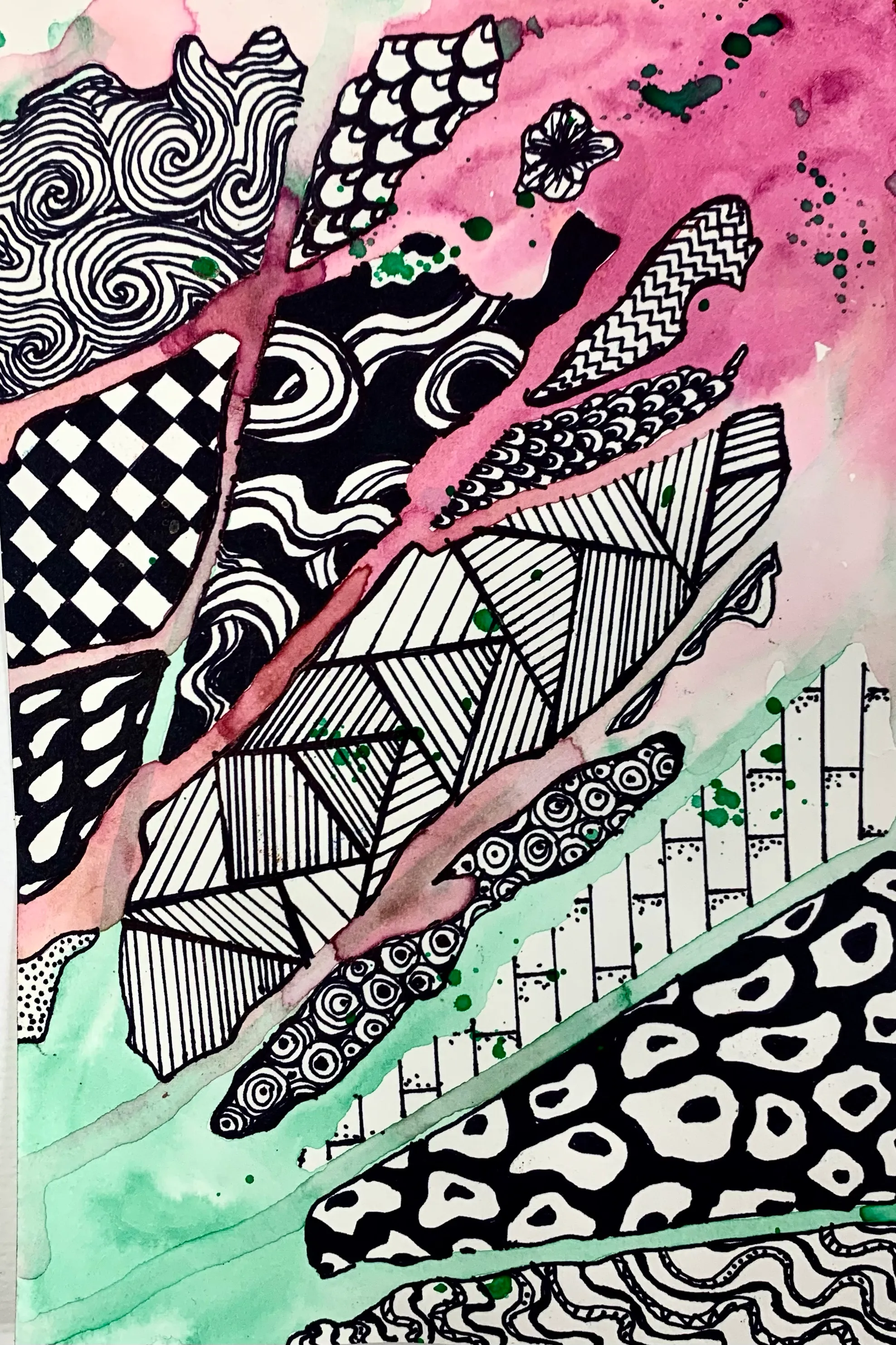 Watercolor Drip Zentangle