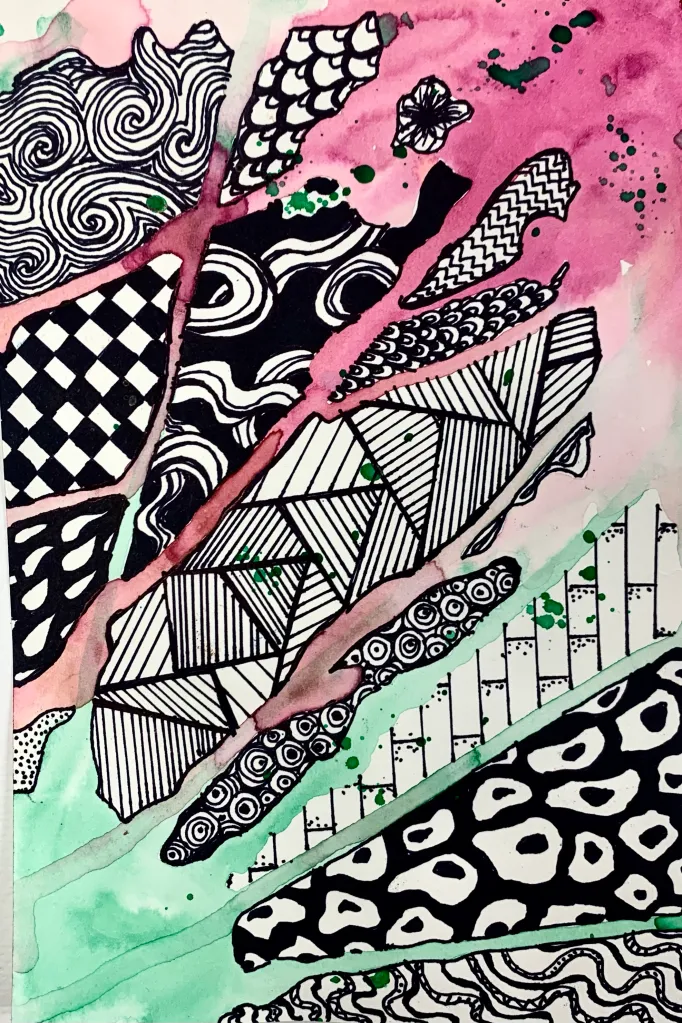 Watercolor Drip Zentangle