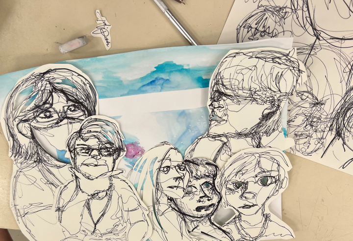 mixed media contour portrait