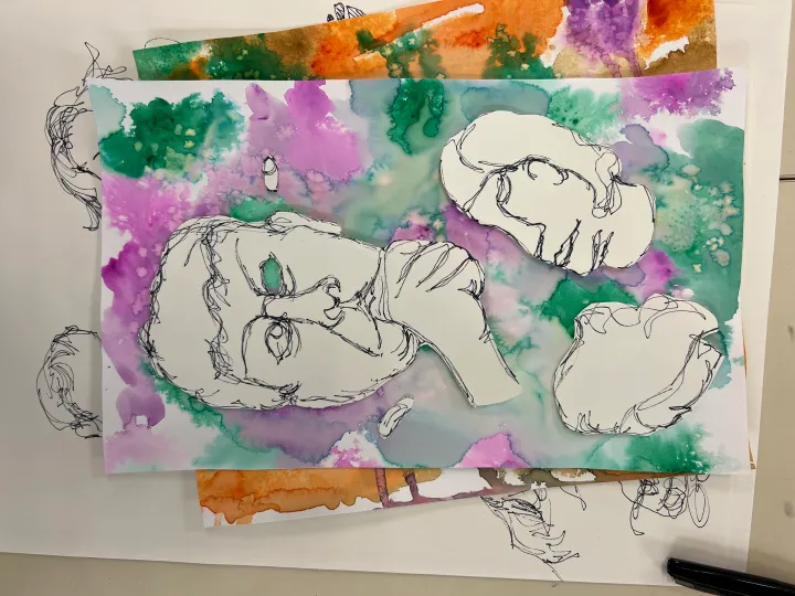 mixed media contour portrait