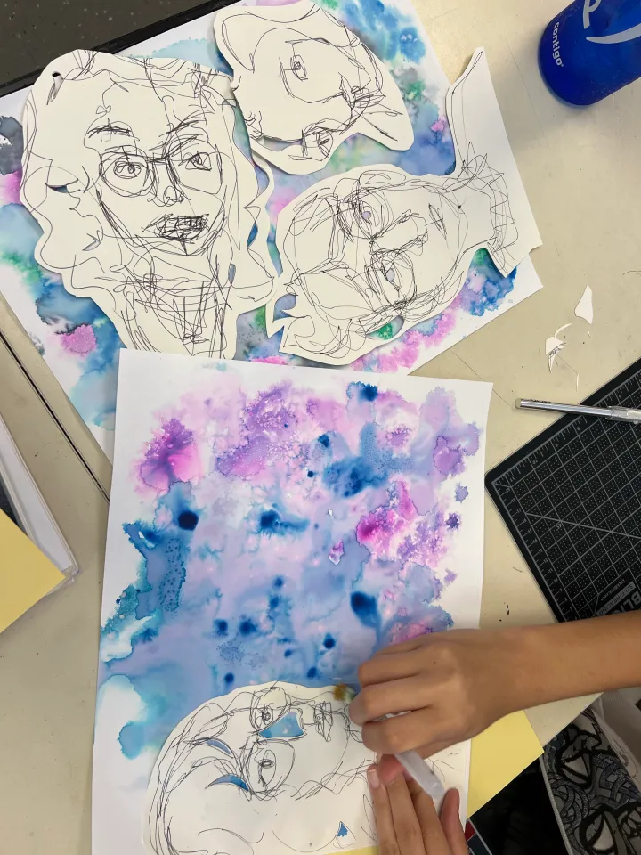 mixed media contour portrait