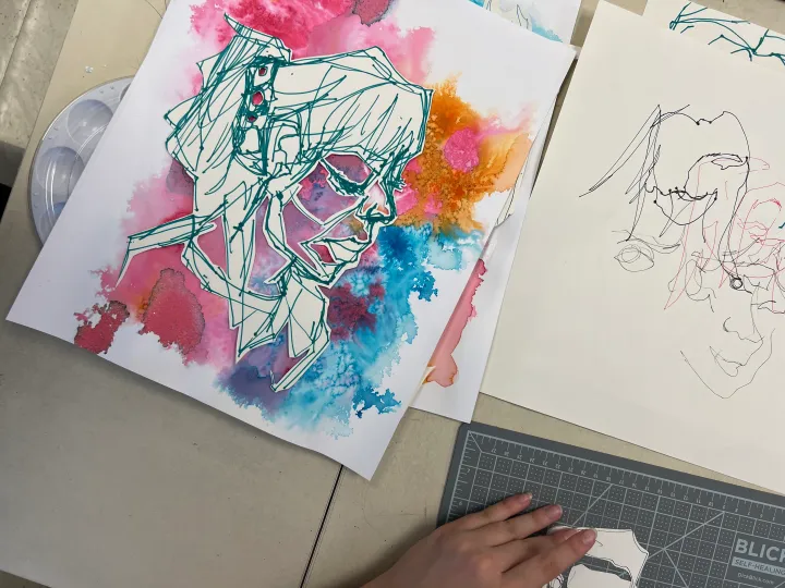 mixed media contour portrait