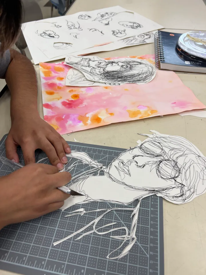mixed media contour portrait