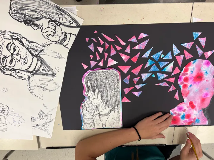 mixed media contour portrait