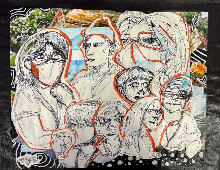 mixed media contour portraits