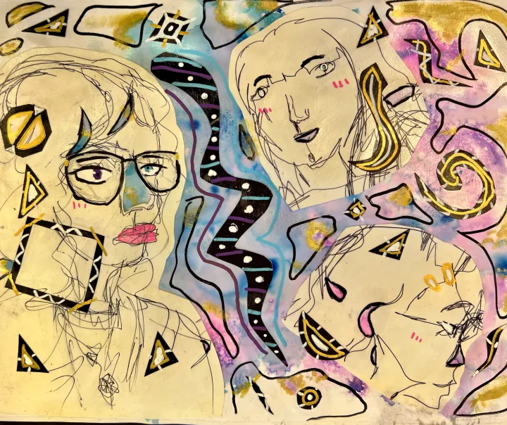 mixed media contour portraits