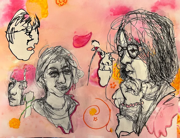 mixed media contour portraits