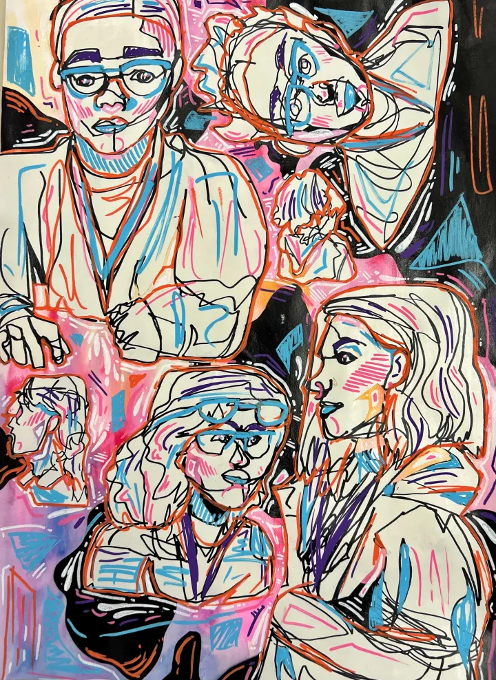 mixed media contour portraits