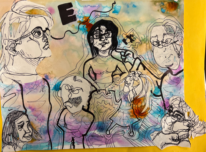 mixed media contour portraits