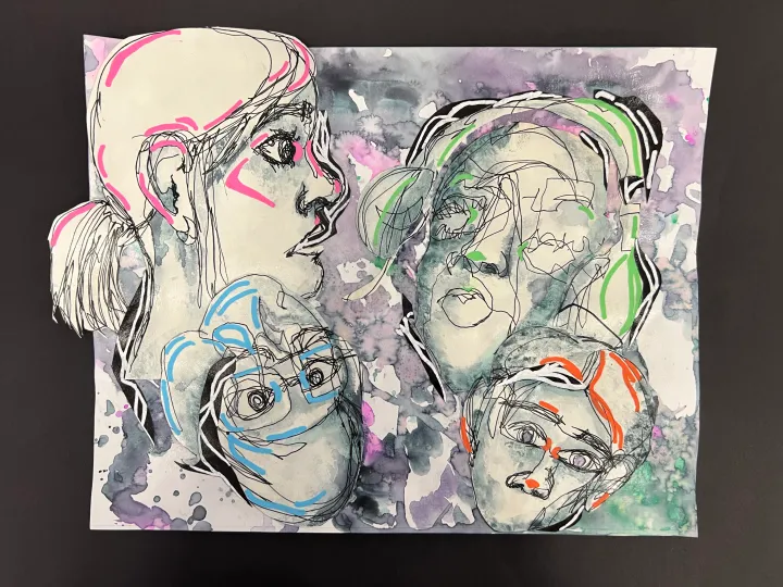 mixed media contour portraits