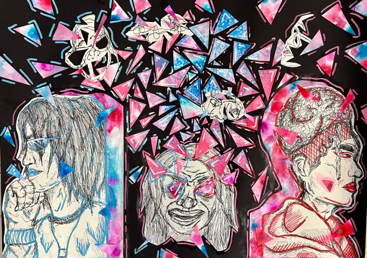 mixed media contour portraits