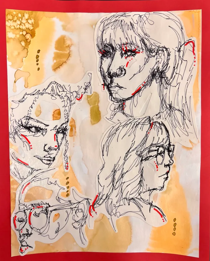 Mixed Media Contour Portraits