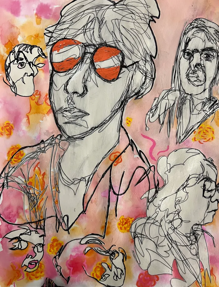 mixed media contour portraits