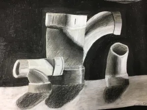 pvc pipe charcoal drawing
